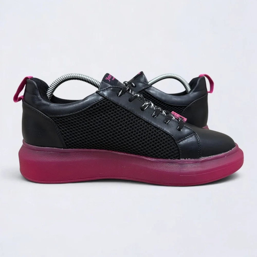 Juicy Couture Demi Sneakers Womens 9 Black Pink Platform Mesh Logo Lace Charms